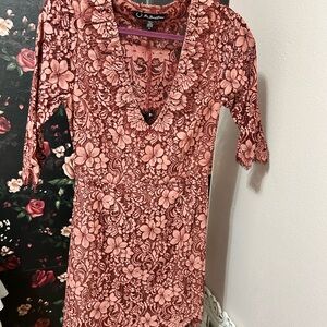 For Love And Lemons Terracotta Floral Lace Dress